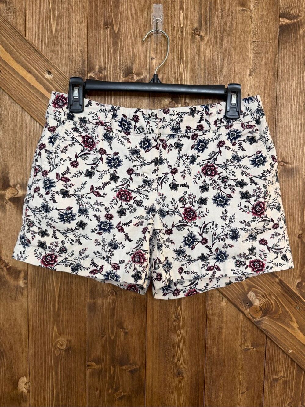 LOFT Original Women’s Size 2 Floral Print Shorts Cream Navy Burgundy (9160)